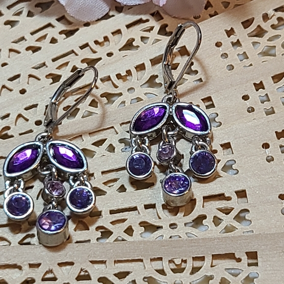 Ladies Earrings purple silver - Picture 3 of 13